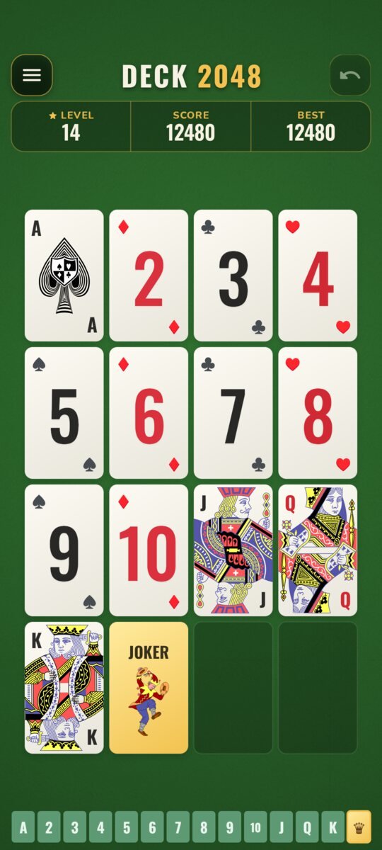 A full deck on the board, from Ace to Joker